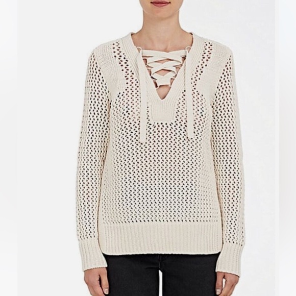 Derek Lam 10 Crosby womens sweater size L cream chunky knit 100